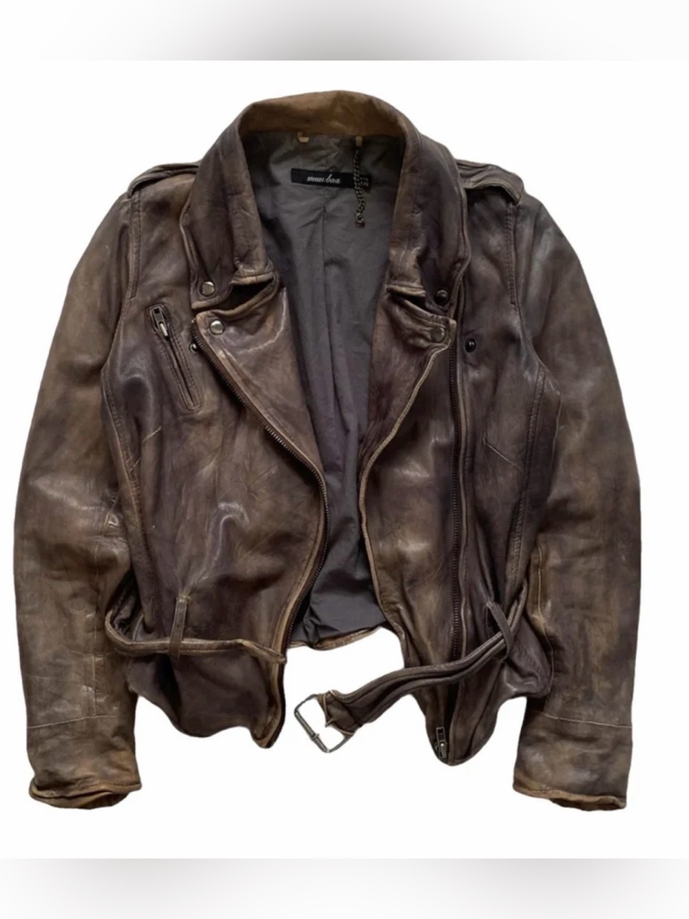 Muuba Distressed Brown Leather Biker Jacket